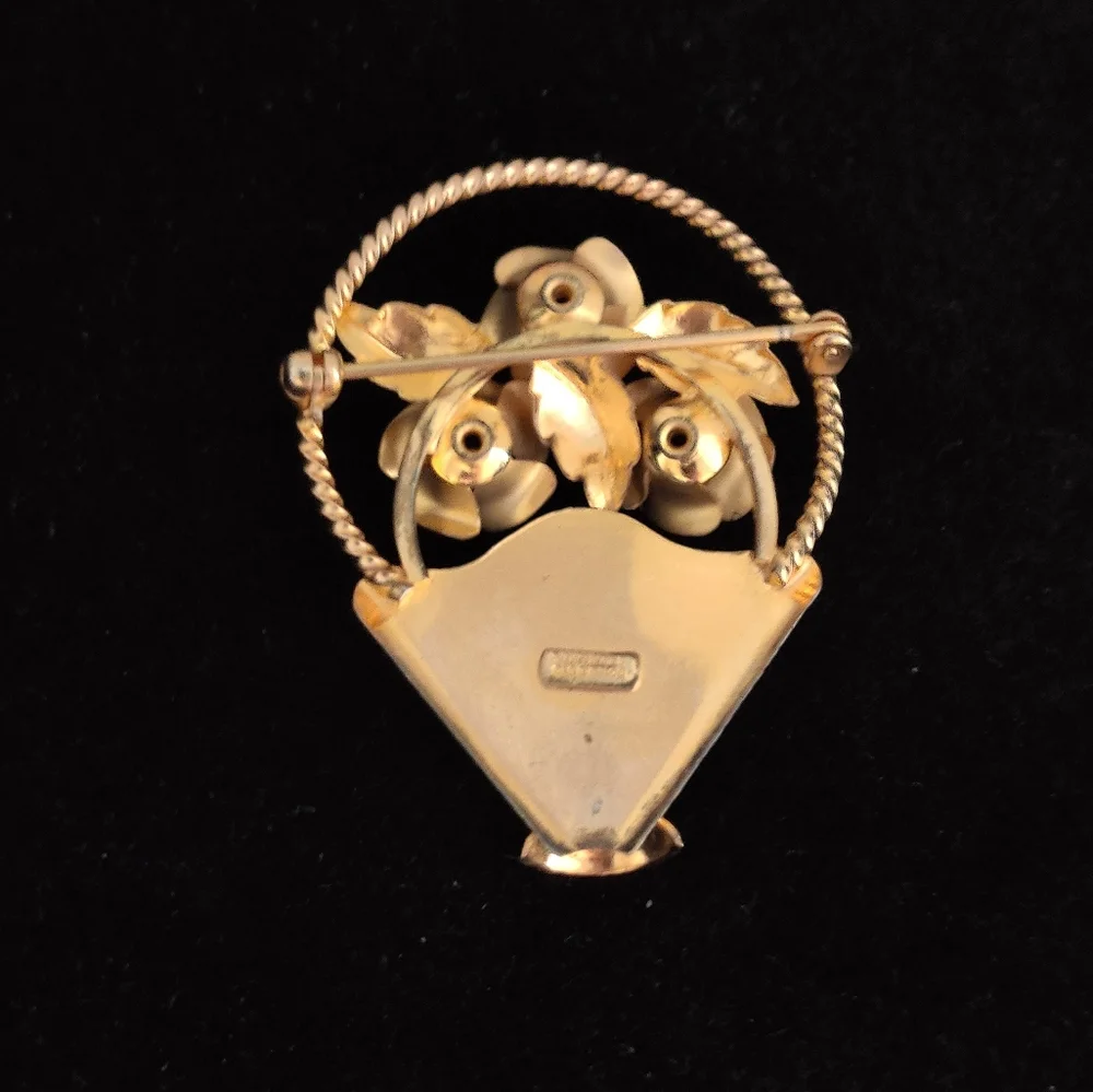 Vintage Bond Boyd Gold over Sterling Silver Flower Vase Pin - Picture 4 of 13